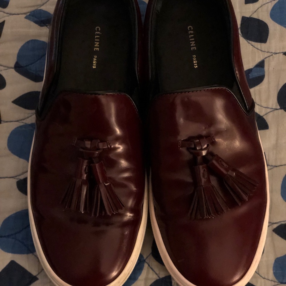Burgundy Celine slip-ons